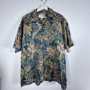 Tori Richard Mens Short Sleeve Button-Up Hawaiian Shirt XL Blue Leaf Cotton Lawn